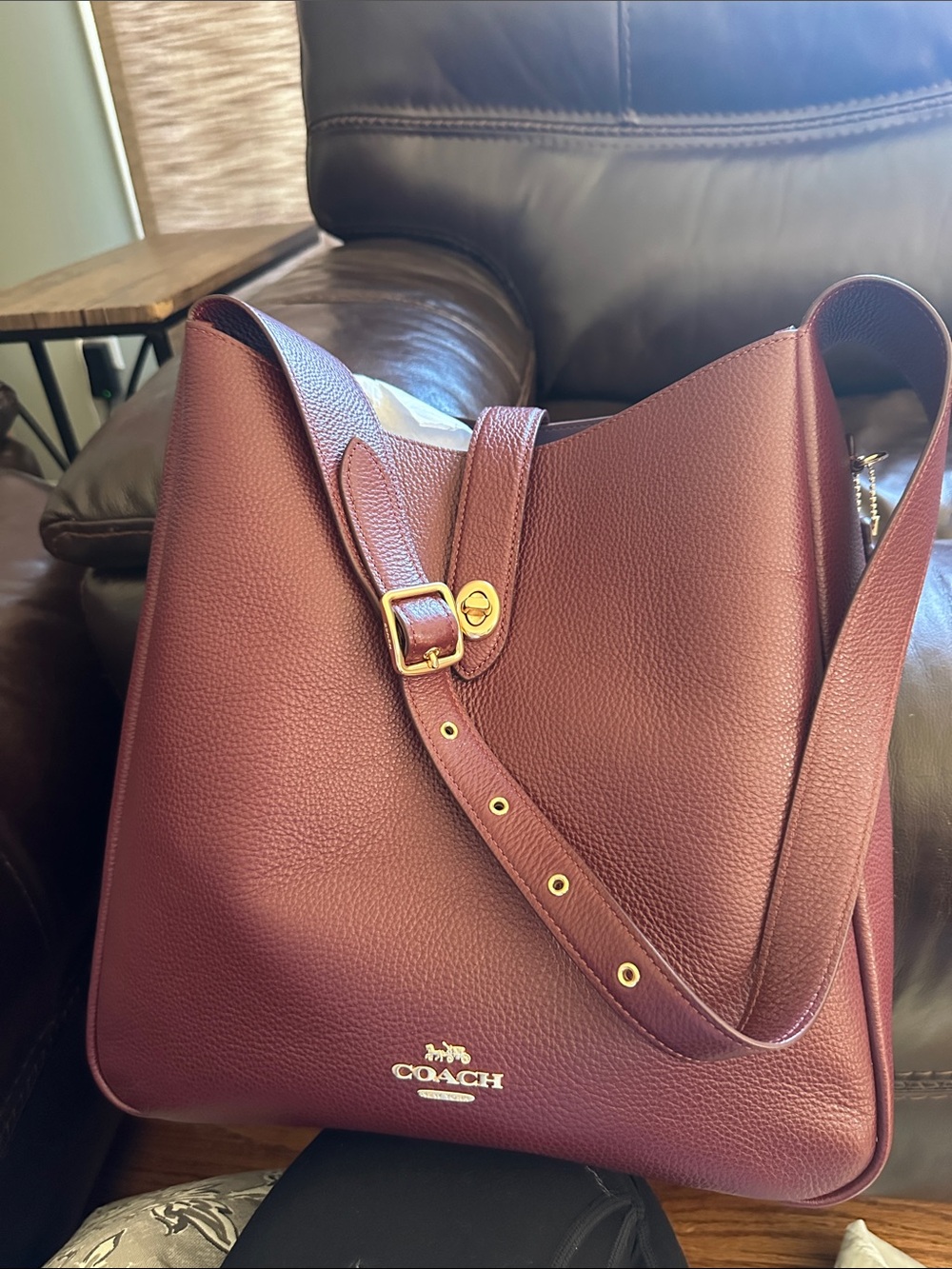 Coach Pebbled Leather Shoulder Bag in Burgundy Red